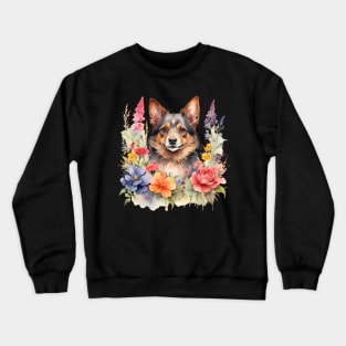 A small munsterlander decorated with beautiful watercolor flowers Crewneck Sweatshirt